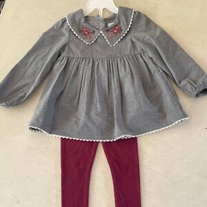 Tahari Gray Dress with Red Floral Embroidery